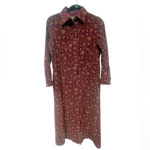 Vintage Eddie Bauer Corduroy Floral Cottagecore Button Down Dress Size SP